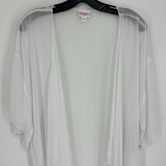 3/$25 LulaRoe Sheer Fringe Monroe Kimono Cardigan Top L White Black Boho NWT - Picture 6 of 9